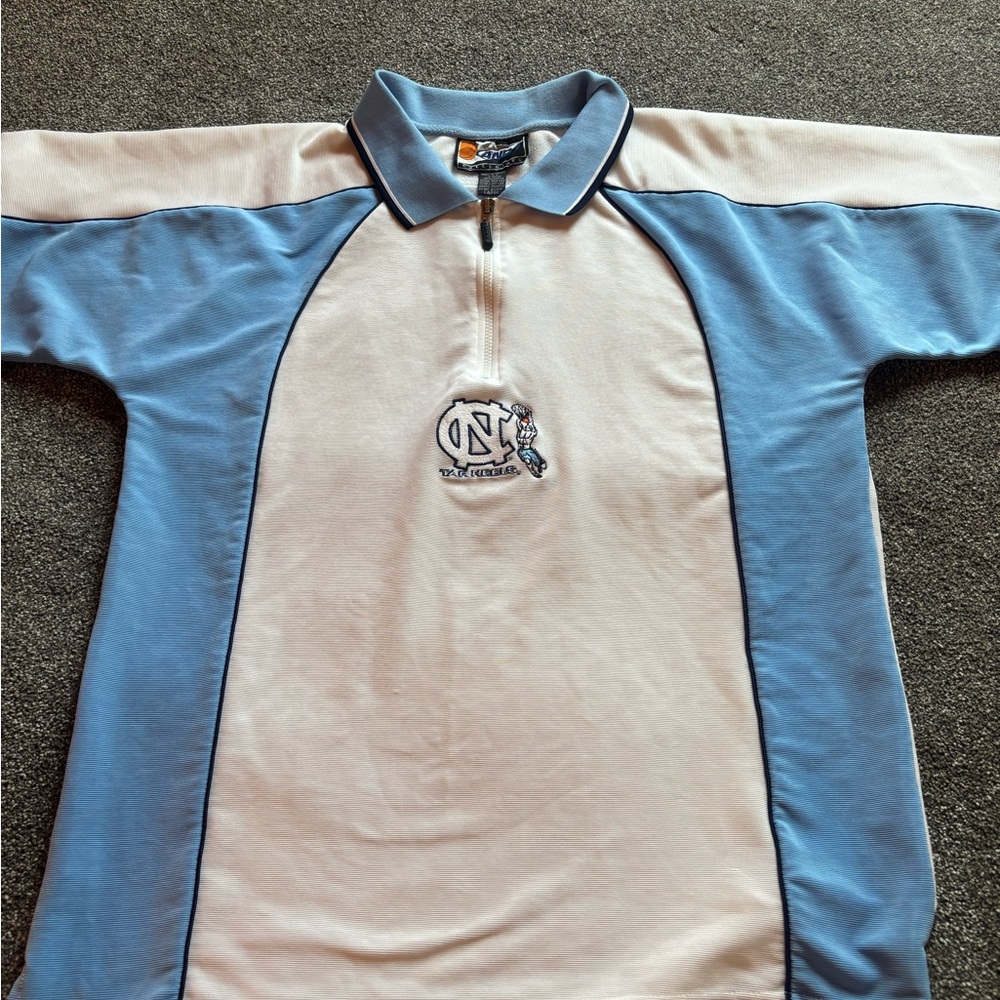 Mens And1 Sz Large Vintage UNC Tarheels 1/4 zip shooting shirt white and blue